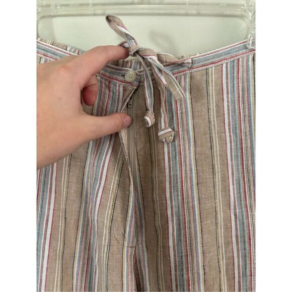 L.L. Bean Women's 14 Reg 100% Linen Cropped Wide Leg Tie Pants Pockets Stripes - Picture 6 of 7